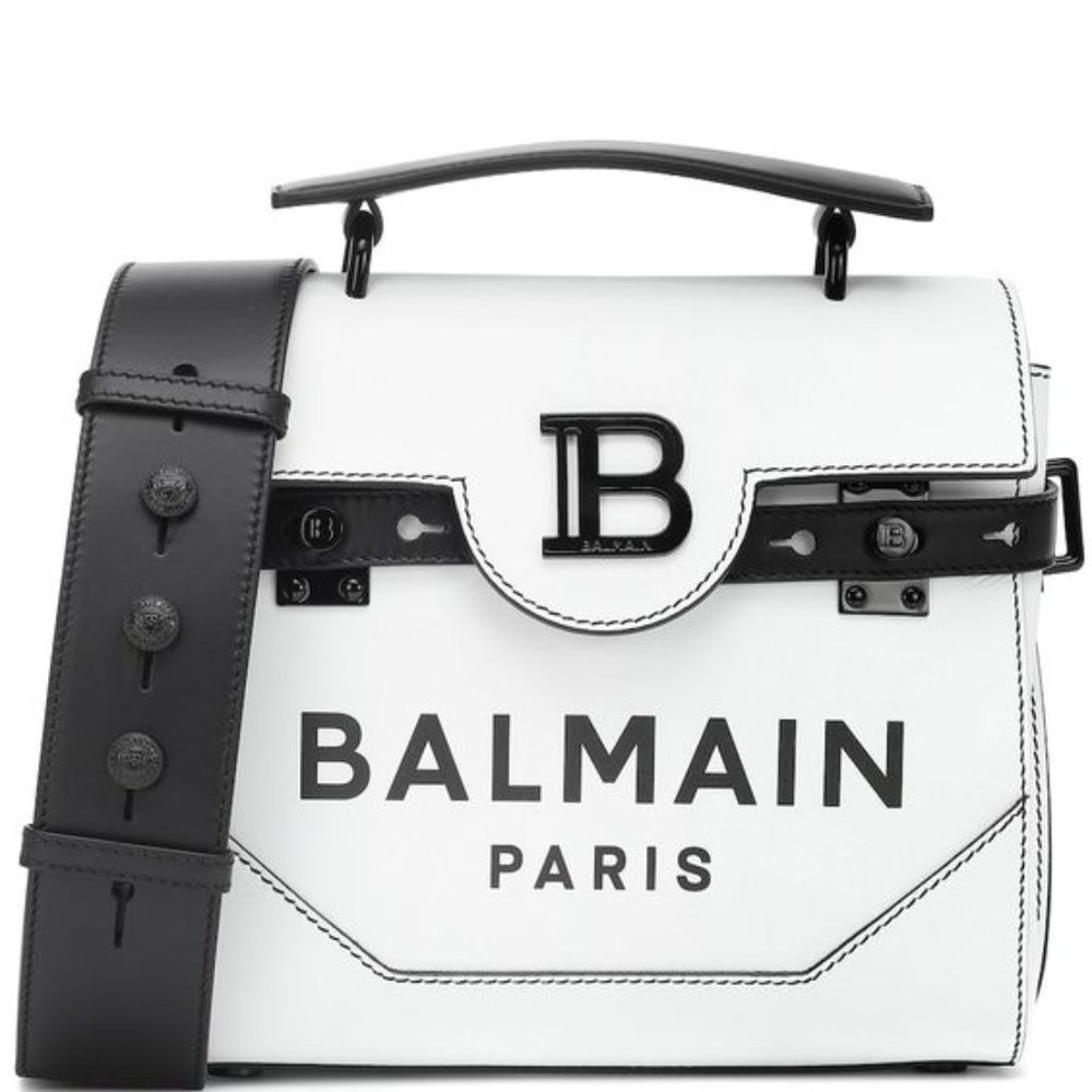 Balmain B-Buzz White Shoulder Bag with Black Accent Leather Purse Crossbody